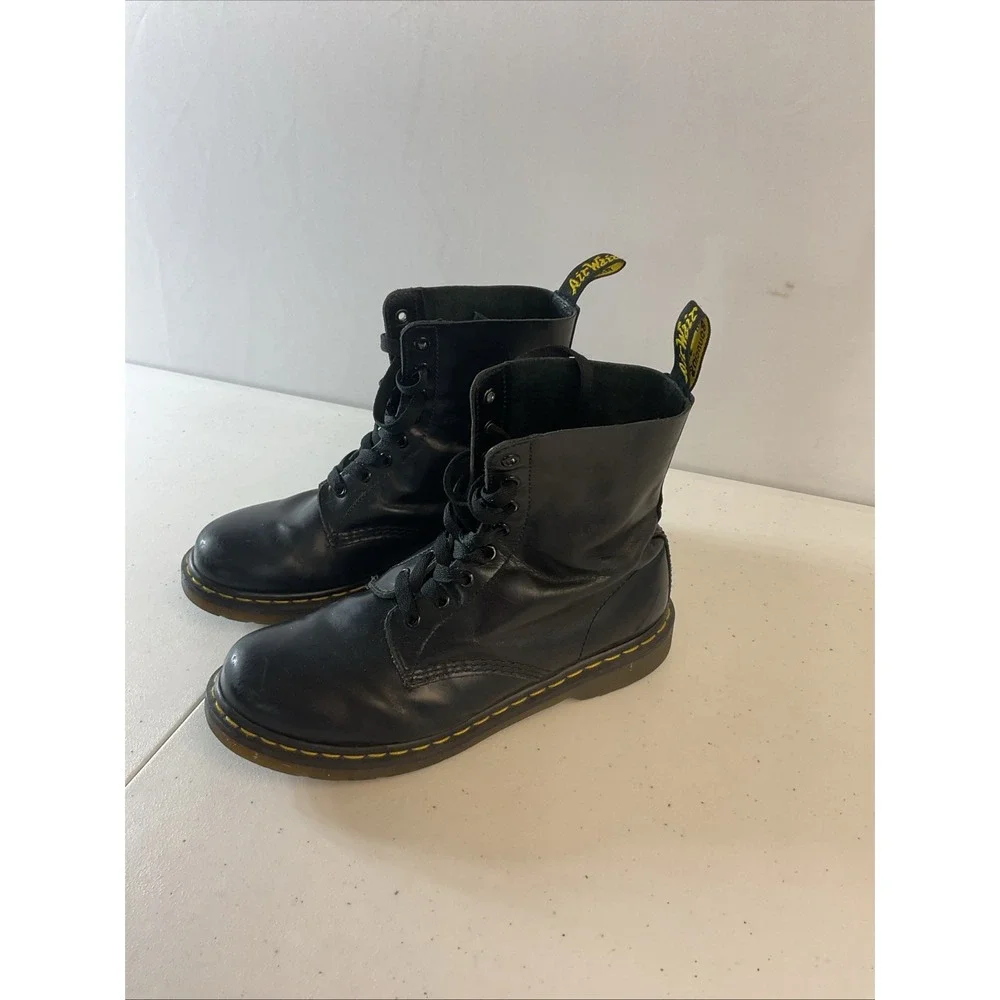 Dr. Martens 1460 Pascal Men's Size 9 Smooth‎ Leather Black Yellow Lace Up Boots